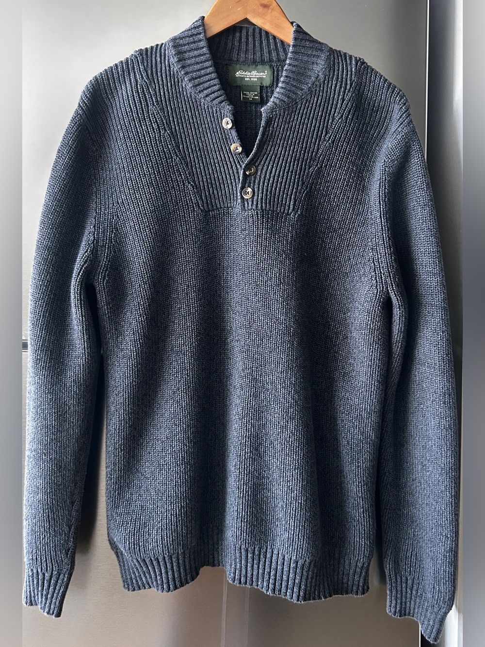 Eddie Bauer Men’s M Gray 100% Cotton Shawl Collar Button Sweater